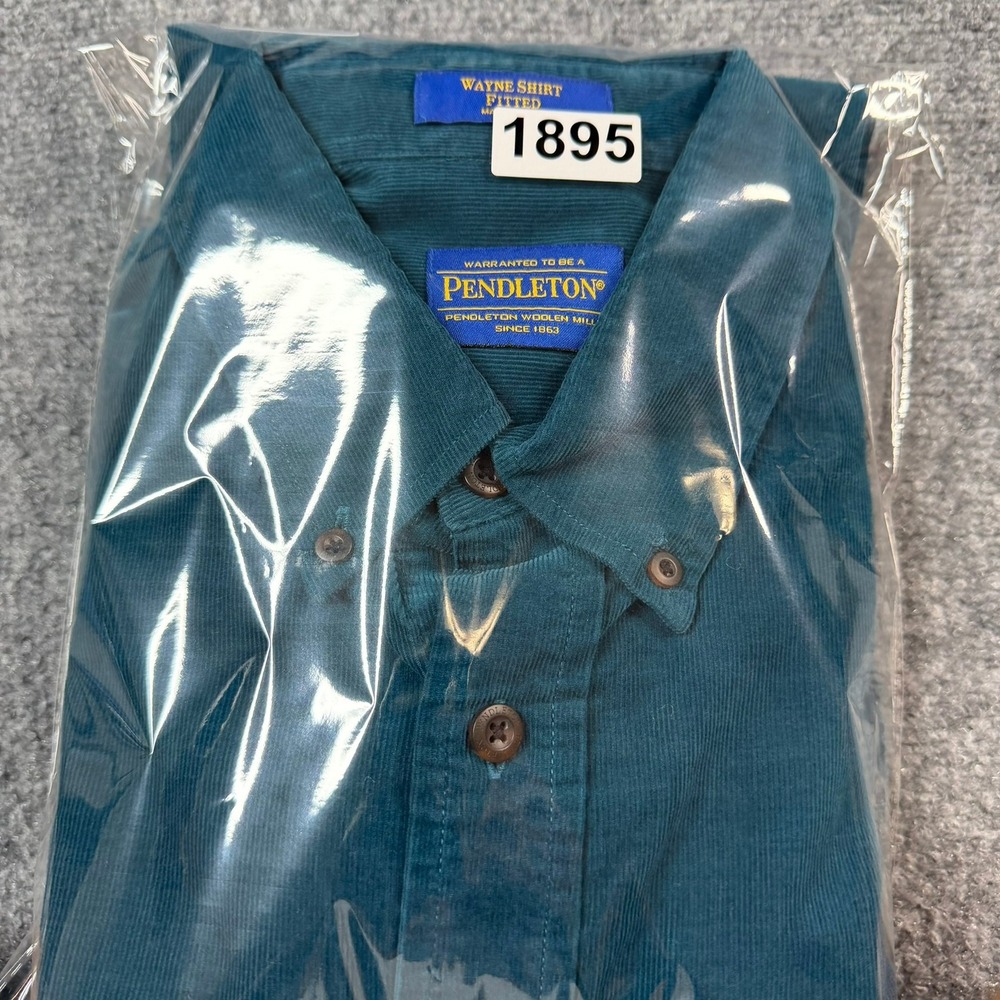 Pendleton Wayne Shirt Mens Large Teal Blue Corduroy Button Down Long Sleeve - Picture 9 of 9